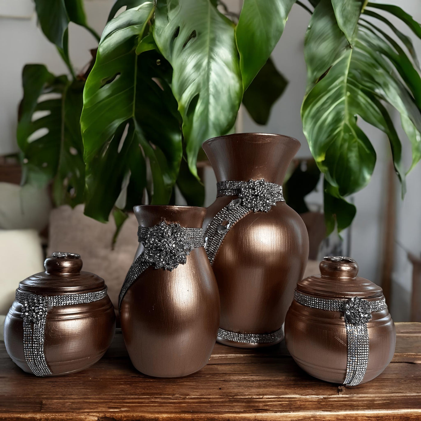 Dark Rose Gold Vase Set