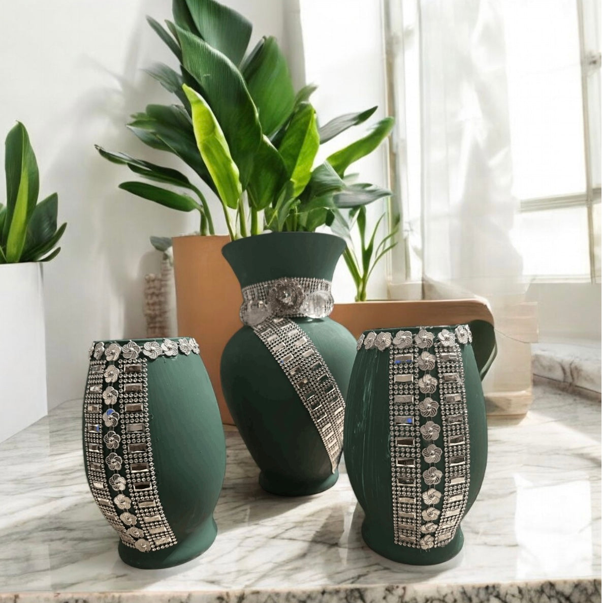 Turquoise Green 3 pc Vases