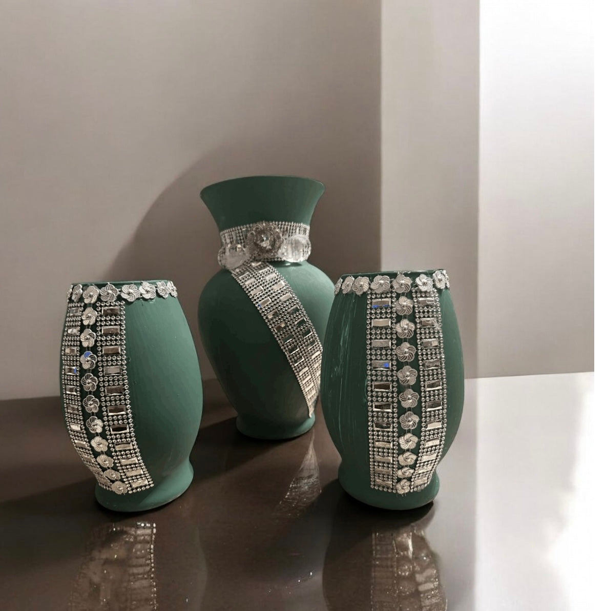 Turquoise Green 3 pc Vases